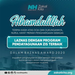 , Laznas Nurul Hayat kembali menjadi Laznas terbaik Nasional kategori Program Pendayagunaan ZIS Terbaik.